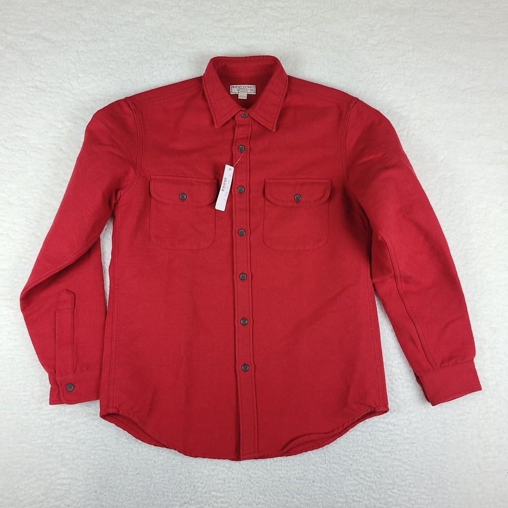 Wallace & Barnes Shirt Mens Medium Red‎ Solid Flannel Flap Pocket Button Up NEW